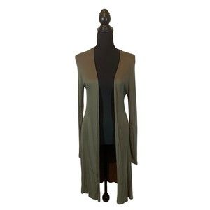 Active USA Woman Green Duster Cardigan Sz M Llightweight long sleeve Big Spilts